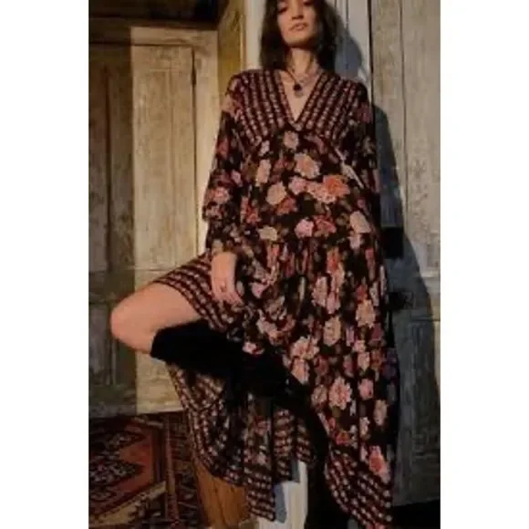 Free People | Dresses | Free People Womens Xs Rows Of Roses Floral Maxi  Dress Pullover Boho Peasant | Poshmark